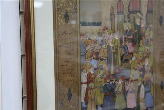 An Indian Mughal style painting of a court scene, 57 x 36cm